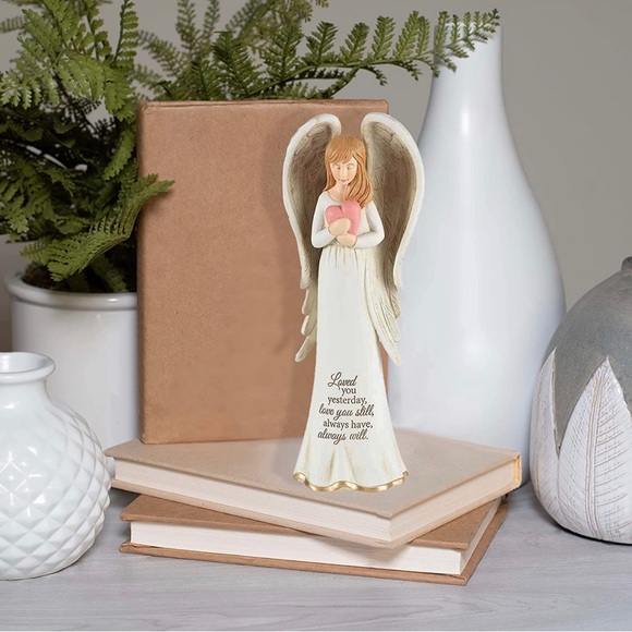 Dicksons “Loved You Yesterday Angel w/Heart Ivory 3.5 x 8 Resin Stone Figurine - Picture 1 of 5